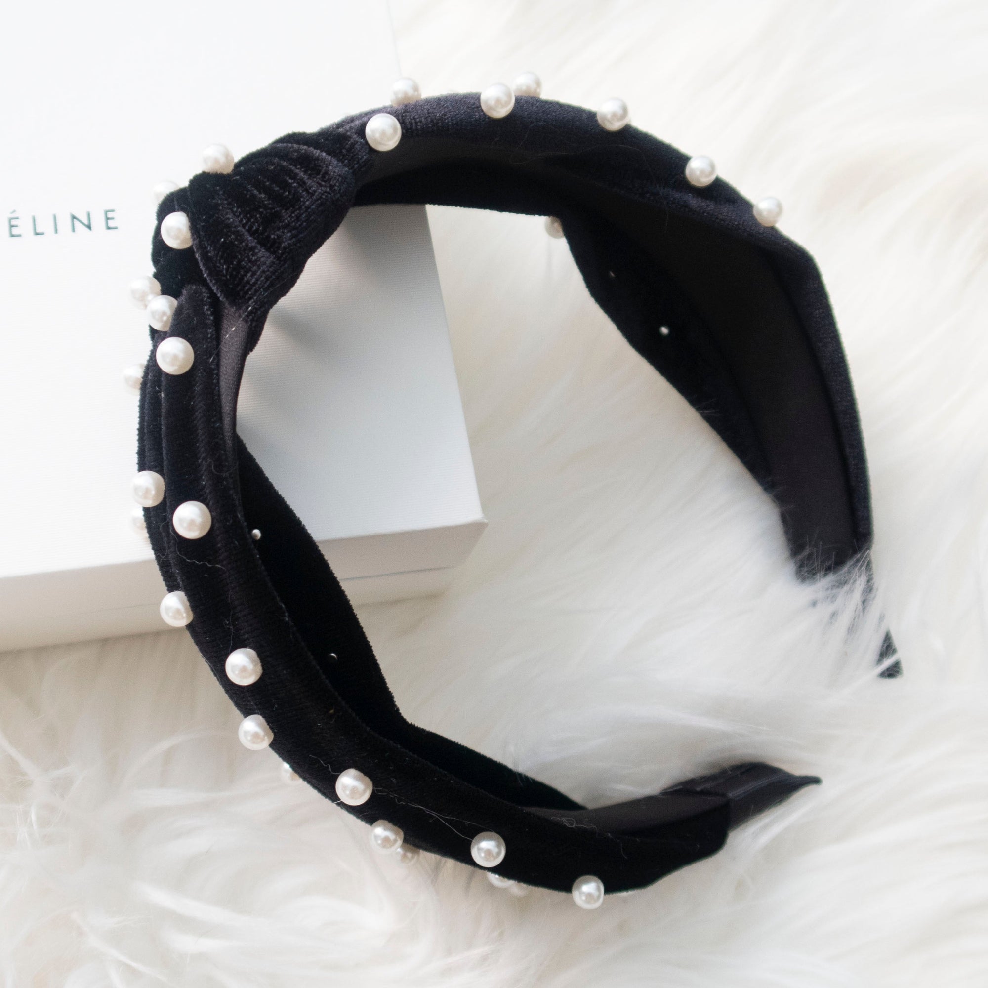 Black Velvet Pearl Headband